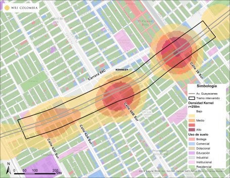 Mapa de calor según el número de personas fallecidas y lesionadas por siniestros viales en la Avenida Guayacanes