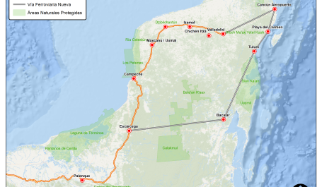 Ruta propuesta para el Tren Maya.