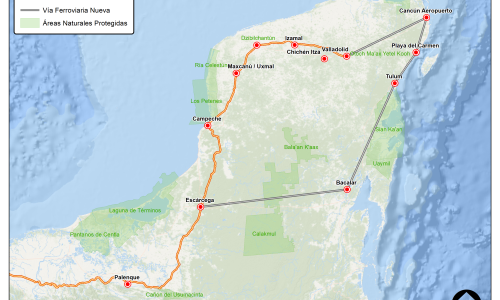 Ruta propuesta para el Tren Maya.